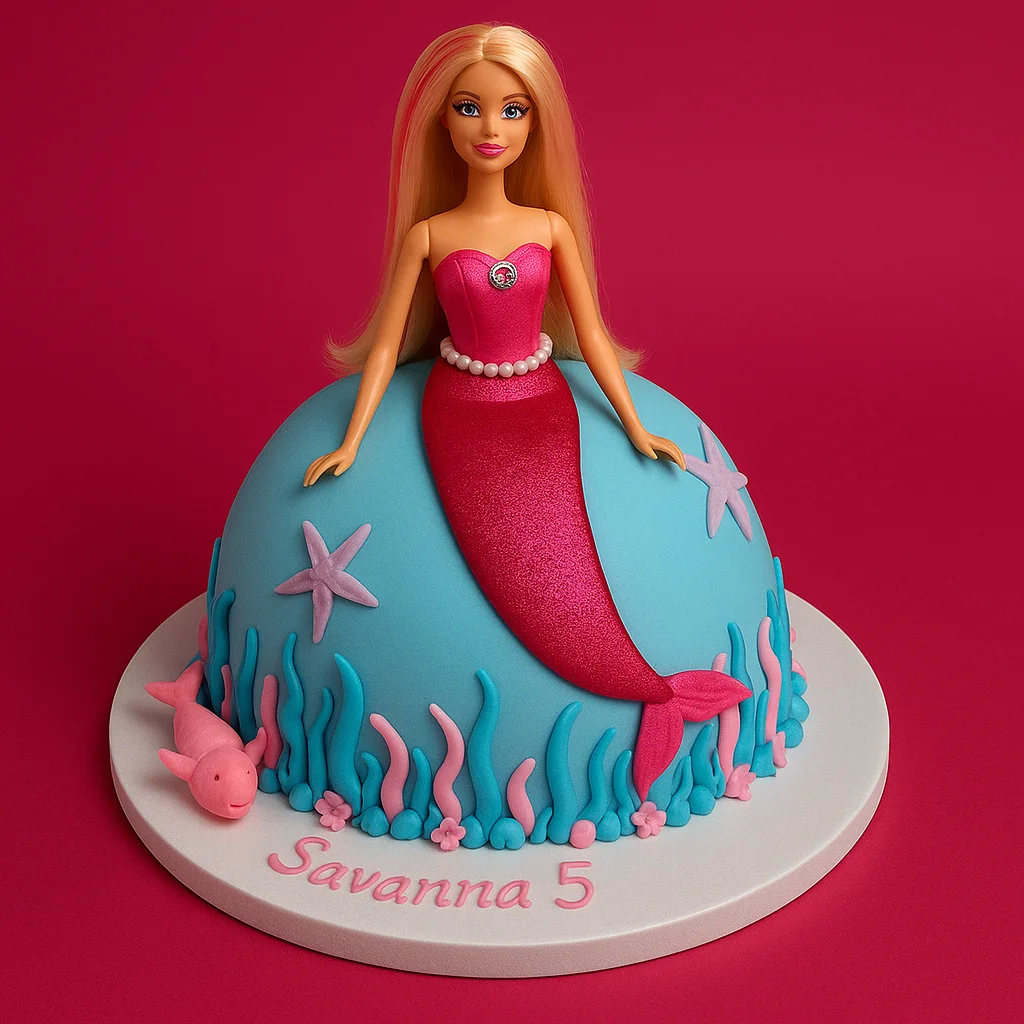 Mermaid Barbie Cake - TF Cakes Online Delivery Freshly baked handcrafted Mermaid Barbie Cake – Cake design by TF Cakes