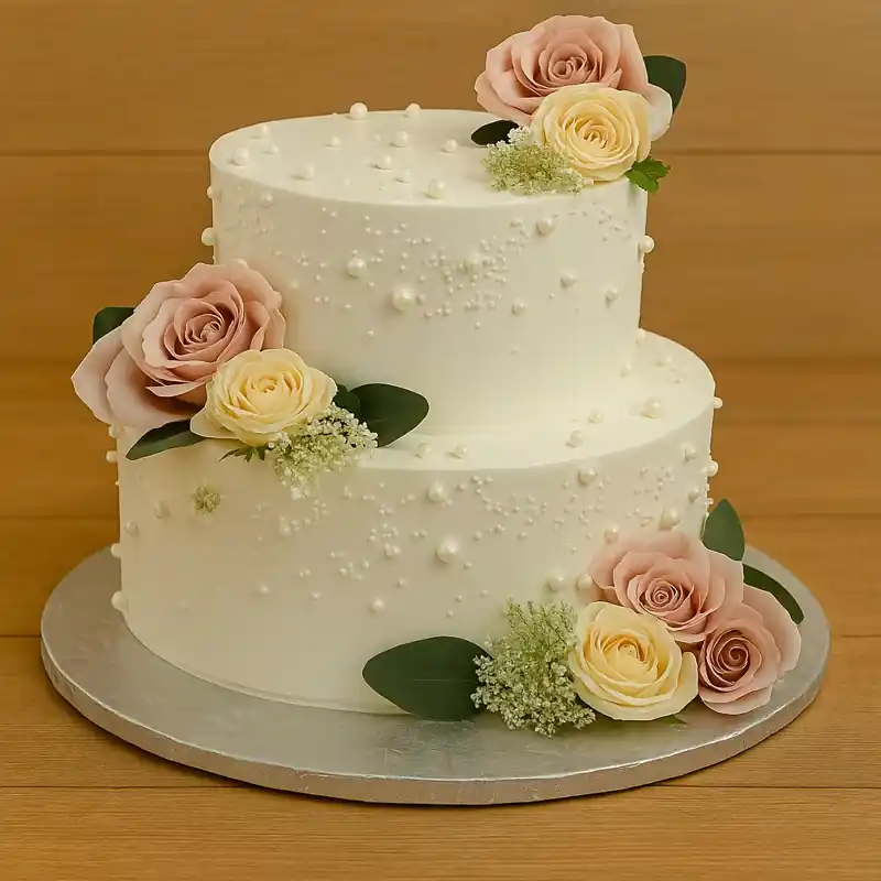 Minimalist Pearl Floral Wedding Cake - TF Cakes Online Delivery Freshly baked handcrafted Minimalist Pearl Floral Wedding Cake – Cake design by TF Cakes