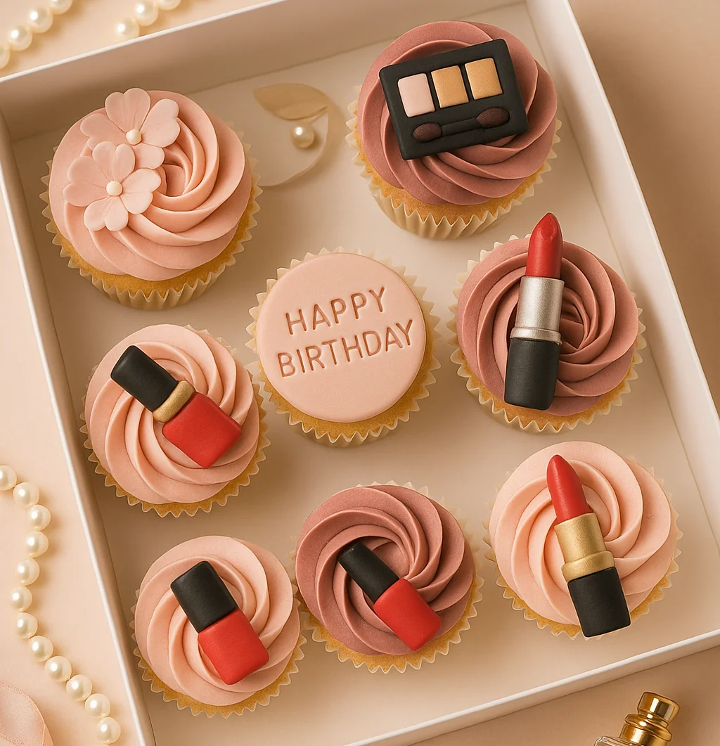 Neutral Pink Lipstick Cupcakes - TF Cakes Online Delivery Freshly baked handcrafted Neutral Pink Lipstick Cupcakes – Cake design by TF Cakes