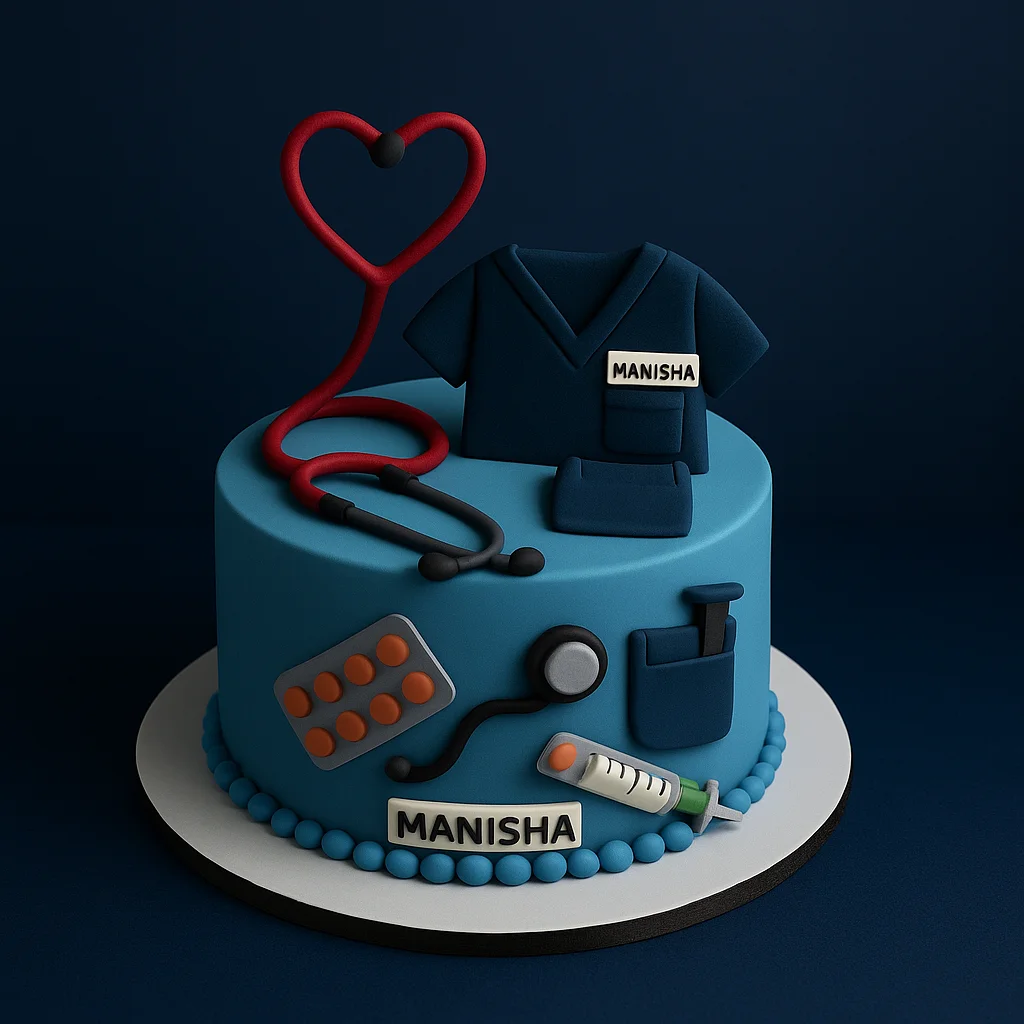 Nurse Theme Medical Blue Cake - TF Cakes Online Delivery Freshly baked handcrafted Nurse Theme Medical Blue Cake – Cake design by TF Cakes