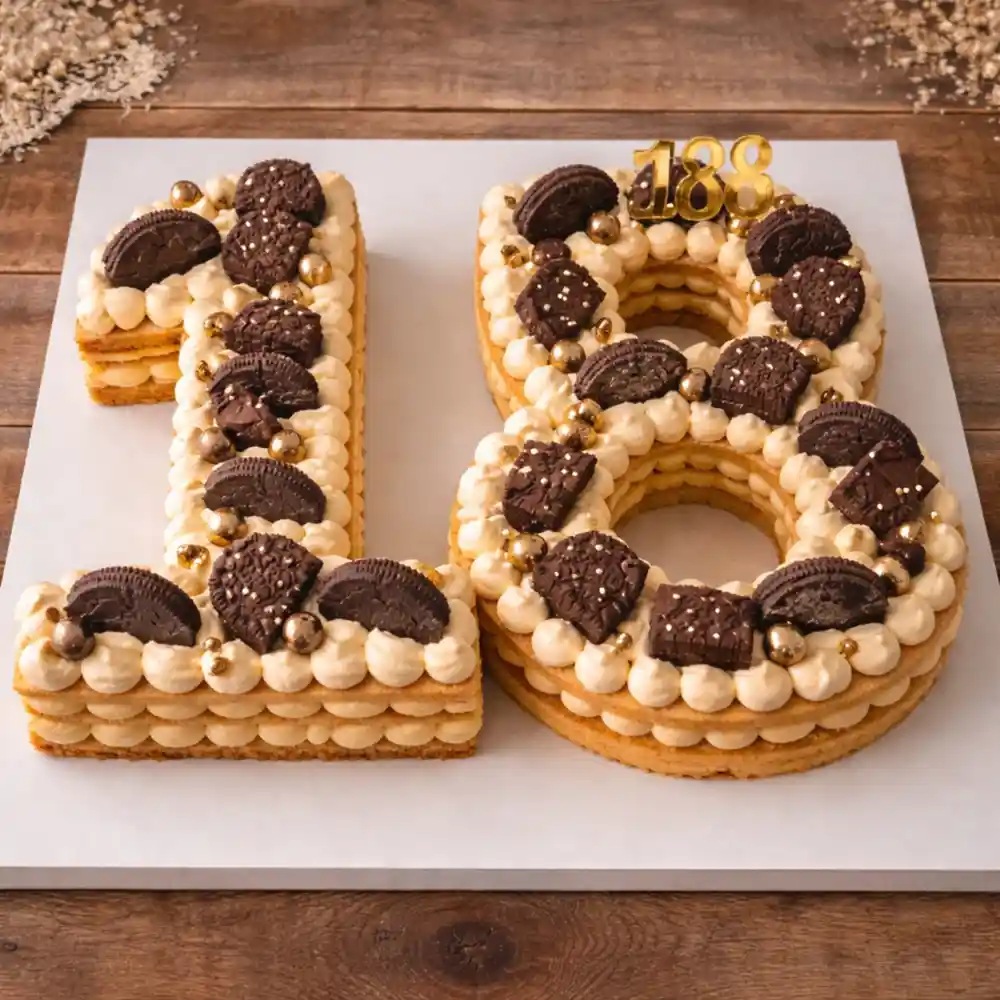Oreo Gold Number 18 Celebration Cake - TF Cakes Online Delivery Freshly baked handcrafted Oreo Gold Number 18 Celebration Cake – Cake design by TF Cakes
