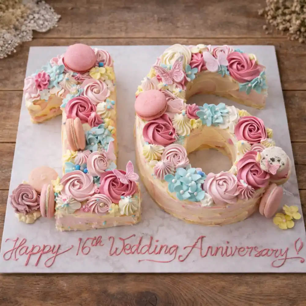 Pastel Butterfly Number 16 Anniversary Cake - TF Cakes Online Delivery Freshly baked handcrafted Pastel Butterfly Number 16 Anniversary Cake – Cake design by TF Cakes