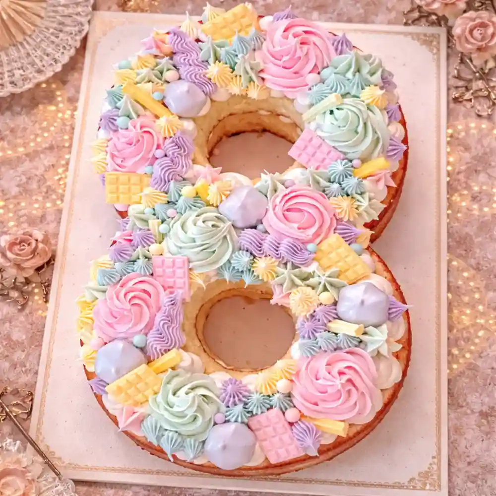 Pastel Candy Number 8 Cake - TF Cakes Online Delivery Freshly baked handcrafted Pastel Candy Number 8 Cake – Cake design by TF Cakes