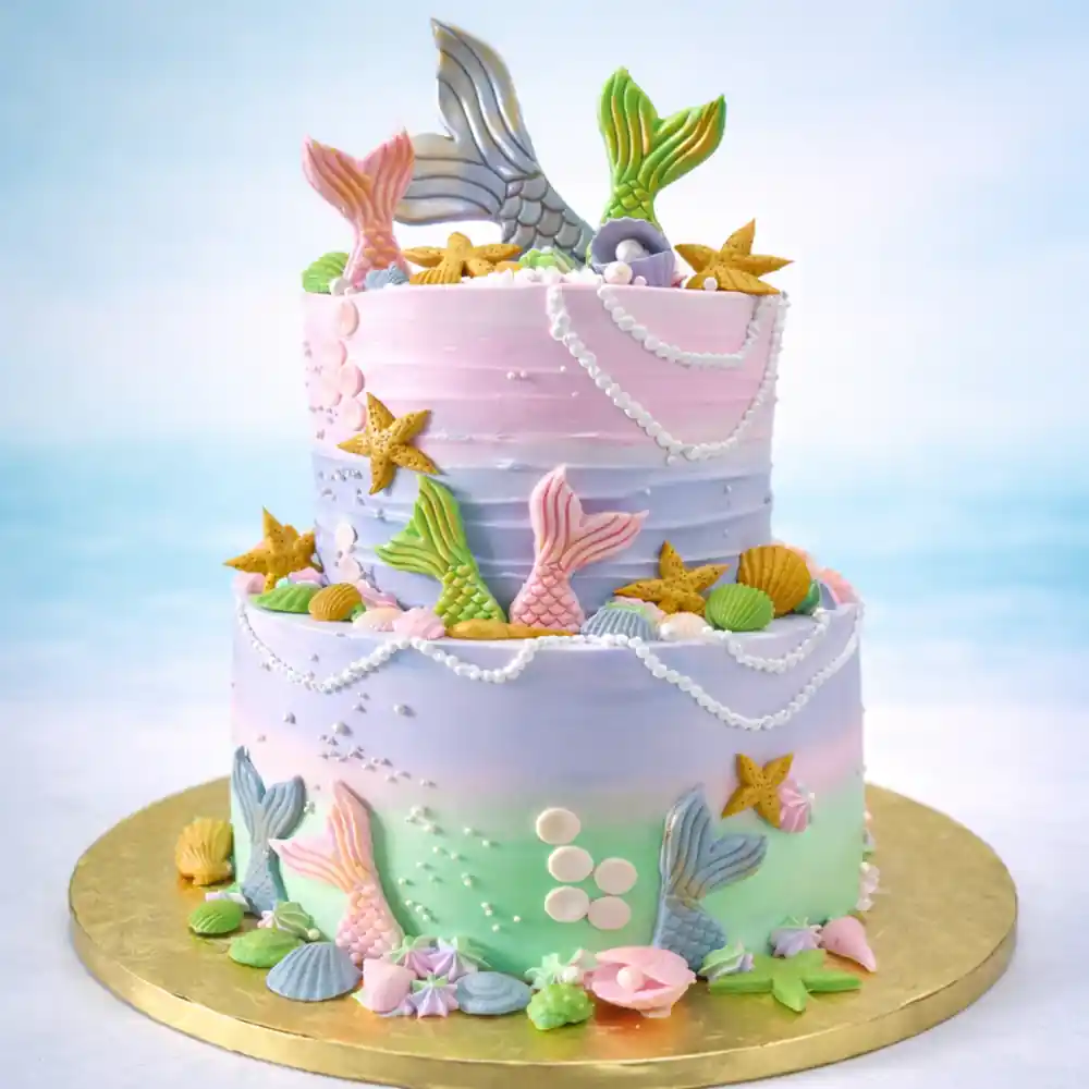 Pastel Mermaid Ocean Theme Cake - TF Cakes Online Delivery Freshly baked handcrafted Pastel Mermaid Ocean Theme Cake – Cake design by TF Cakes