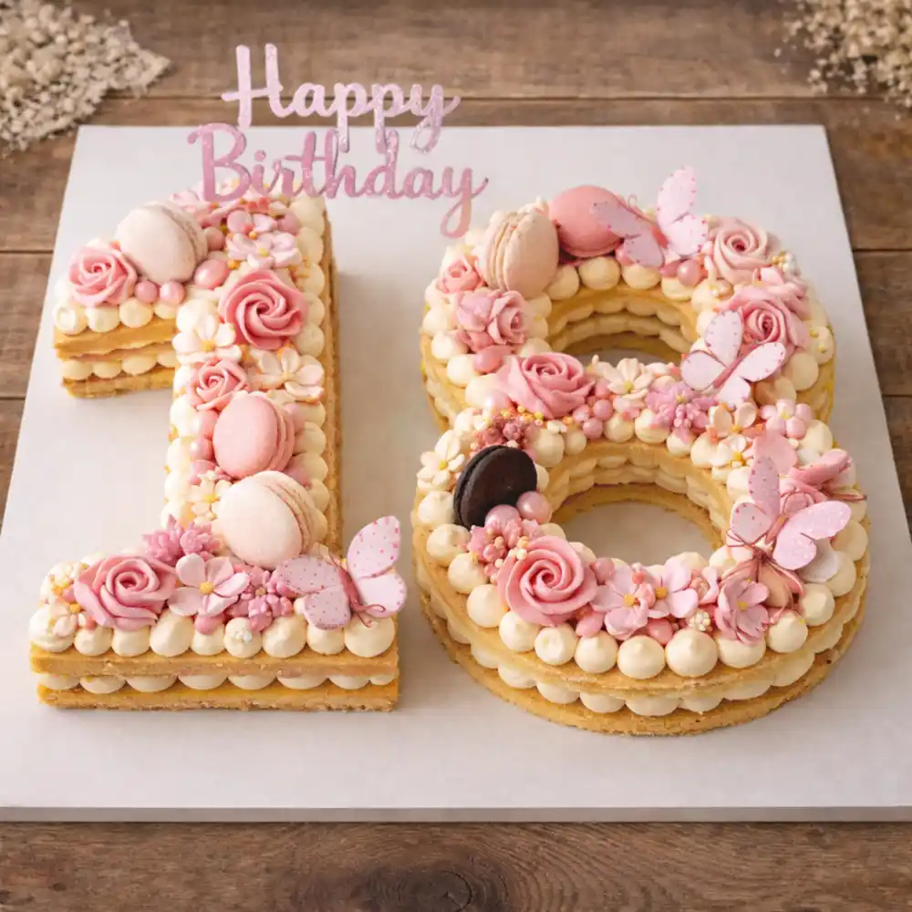 Pink Butterfly Number 18 Birthday Cake