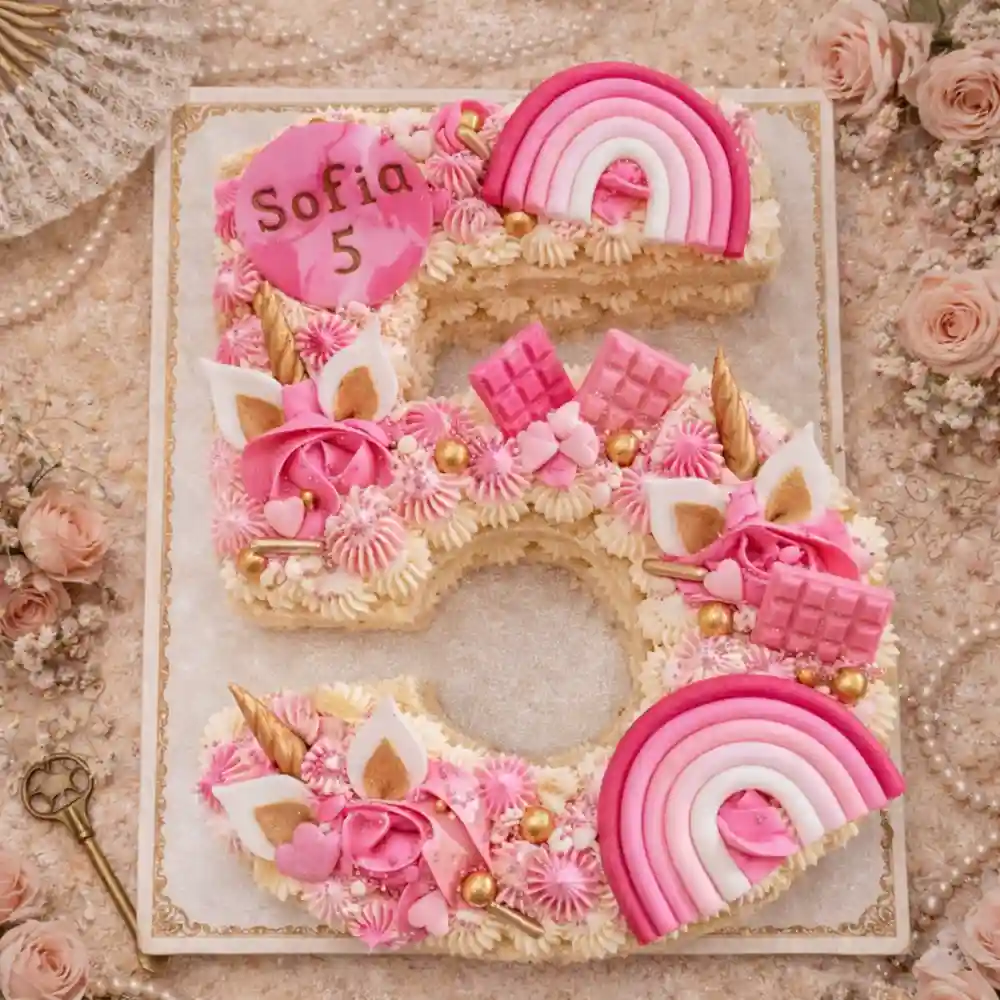 Pink Candy Number 5 Cake - TF Cakes Online Delivery Freshly baked handcrafted Pink Candy Number 5 Cake – Cake design by TF Cakes