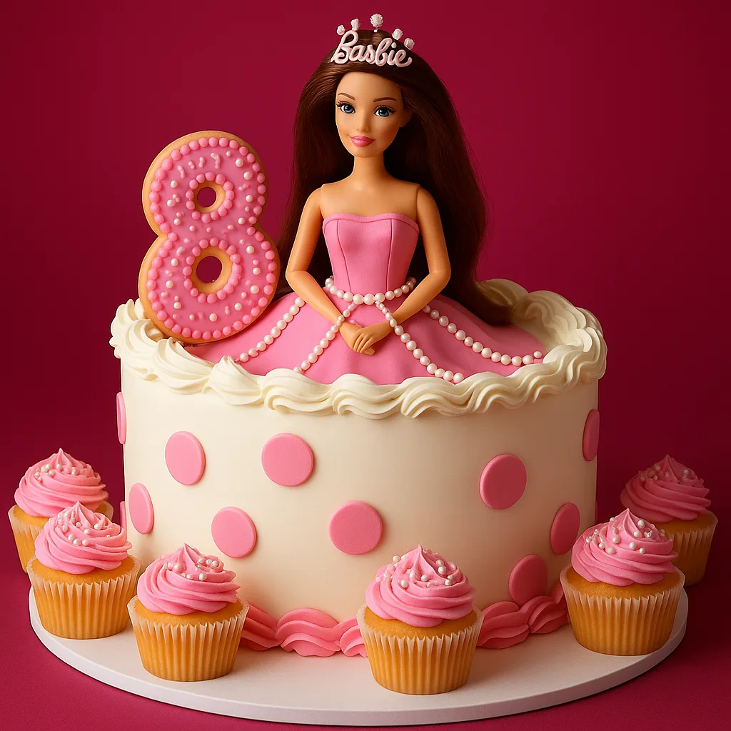Pink Barbie Cupcake Set Cake - TF Cakes Online Delivery Freshly baked handcrafted Pink Barbie Cupcake Set Cake – Cake design by TF Cakes