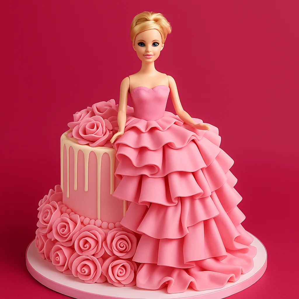 Pink & Blue Split Barbie Drip Cake - TF Cakes Online Delivery Freshly baked handcrafted Pink & Blue Split Barbie Drip Cake – Cake design by TF Cakes