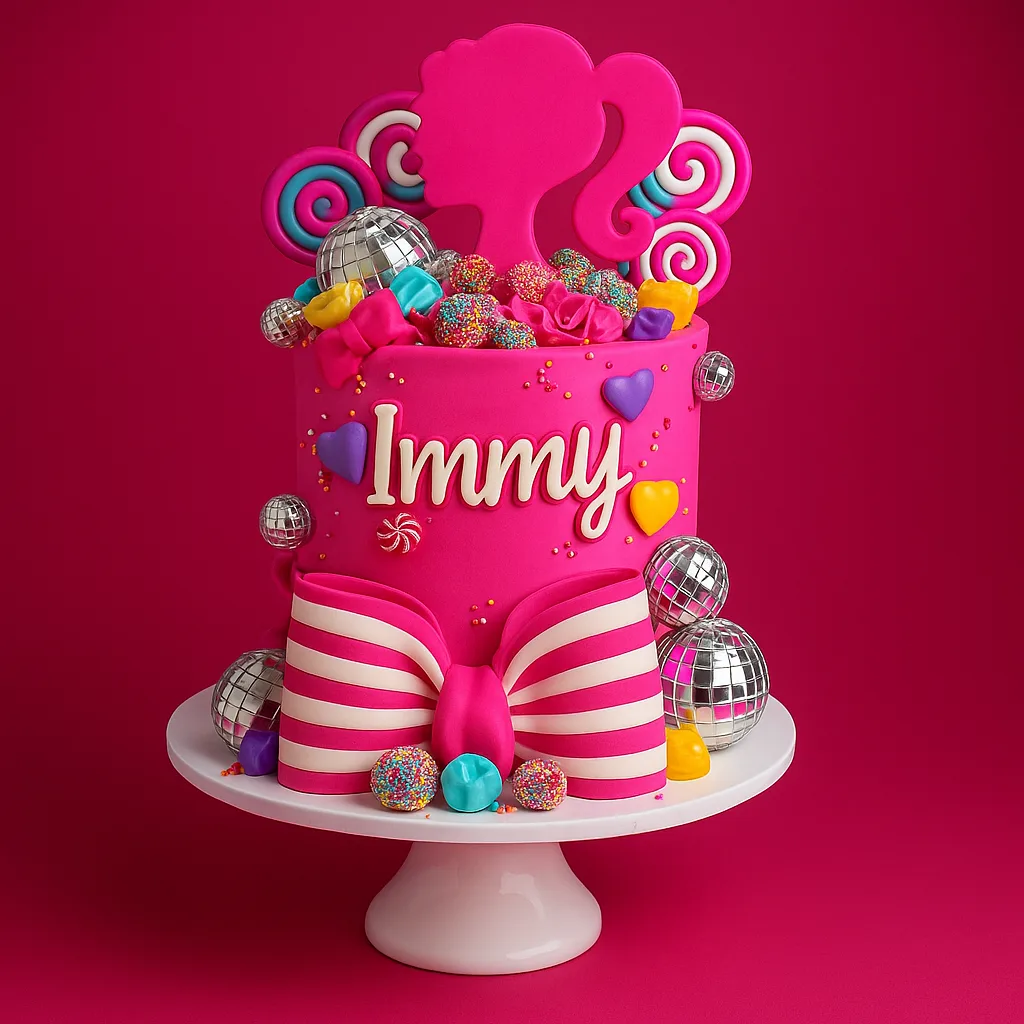 Pink Ruffle Drip Barbie Face Cake - TF Cakes Online Delivery Freshly baked handcrafted Pink Ruffle Drip Barbie Face Cake – Cake design by TF Cakes