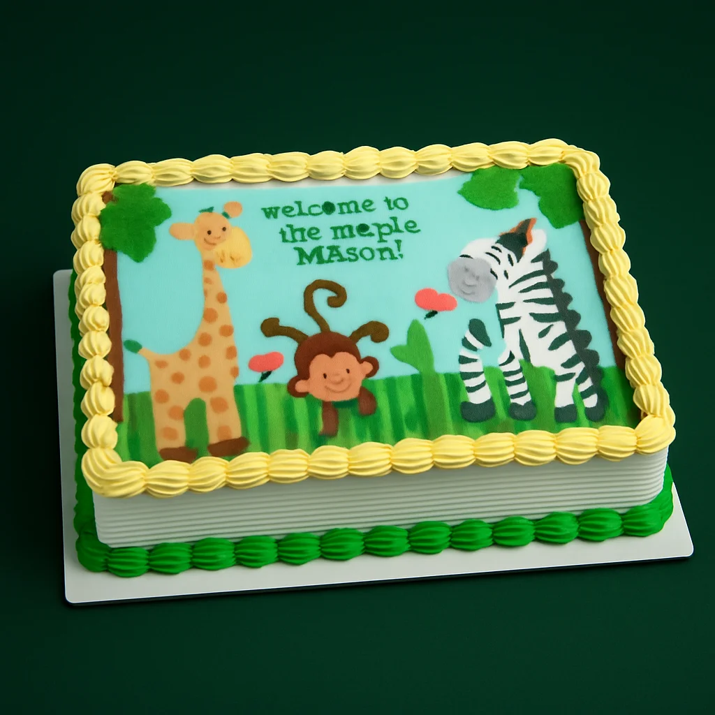 Printed Jungle Theme Sheet Cake - TF Cakes Online Delivery Freshly baked handcrafted Printed Jungle Theme Sheet Cake – Cake design by TF Cakes