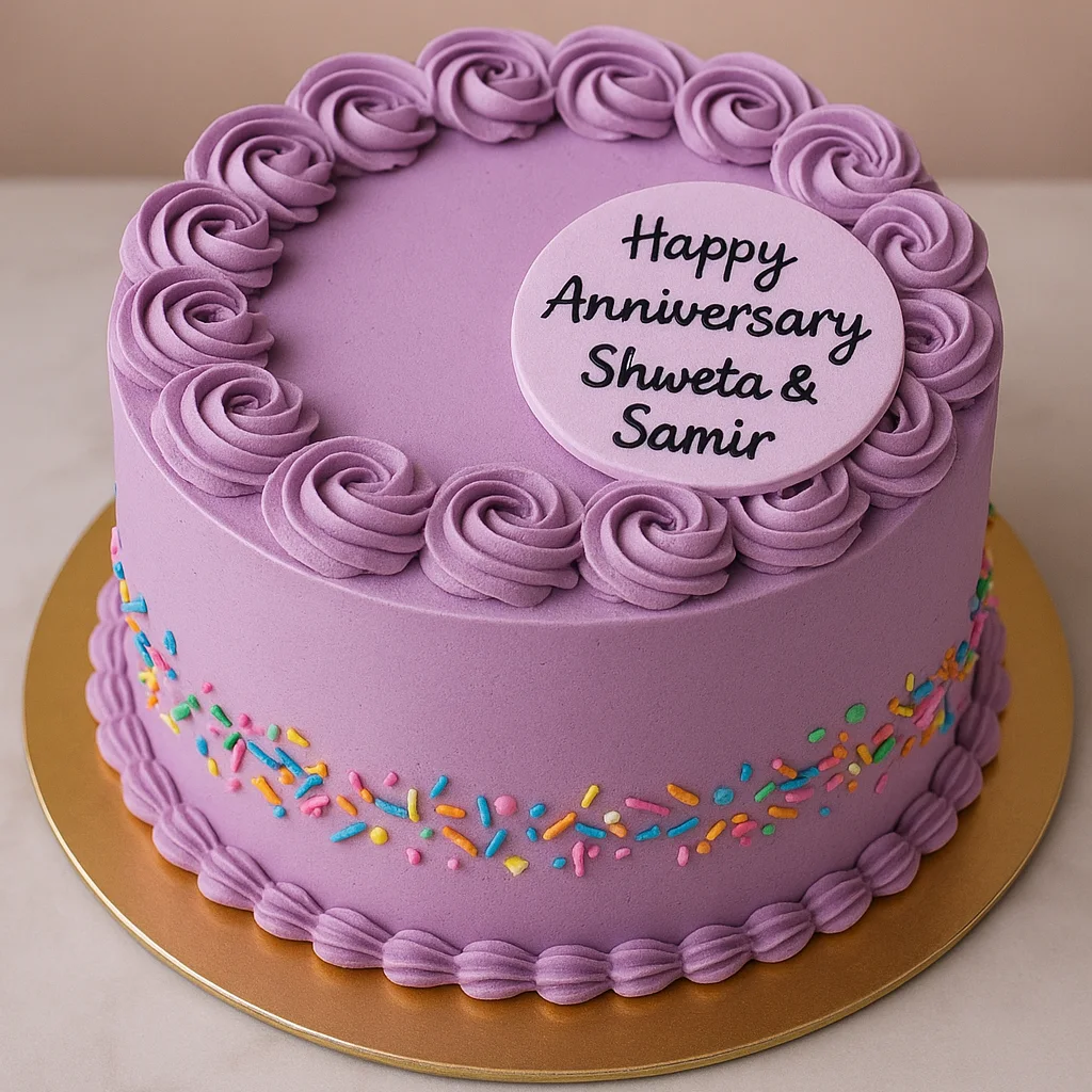 Purple Cream Anniversary Cake - TF Cakes Online Delivery Freshly baked handcrafted Purple Cream Anniversary Cake – Cake design by TF Cakes