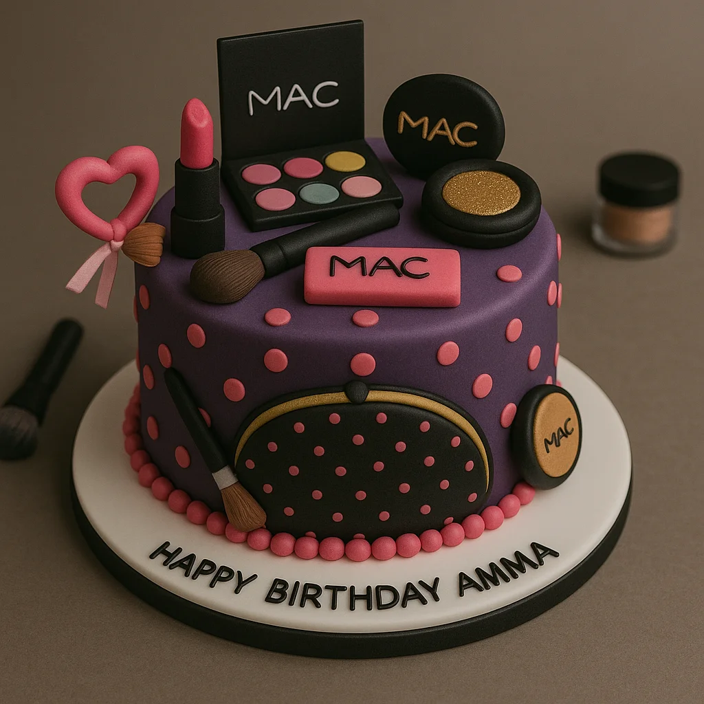 Purple MAC Makeup Theme Birthday Cake - TF Cakes Online Delivery Freshly baked handcrafted Purple MAC Makeup Theme Birthday Cake – Cake design by TF Cakes