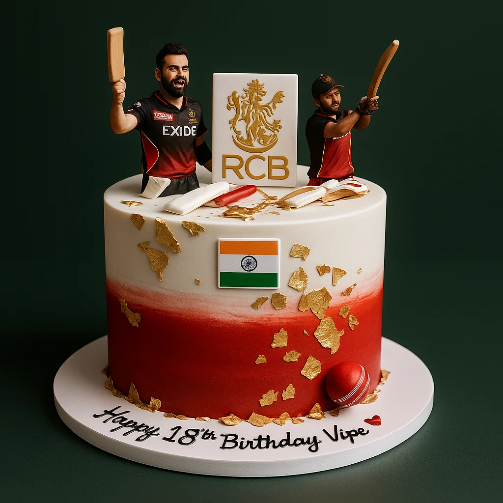 RCB Player Gold Leaf Cake - TF Cakes Online Delivery Freshly baked handcrafted RCB Player Gold Leaf Cake – Cake design by TF Cakes