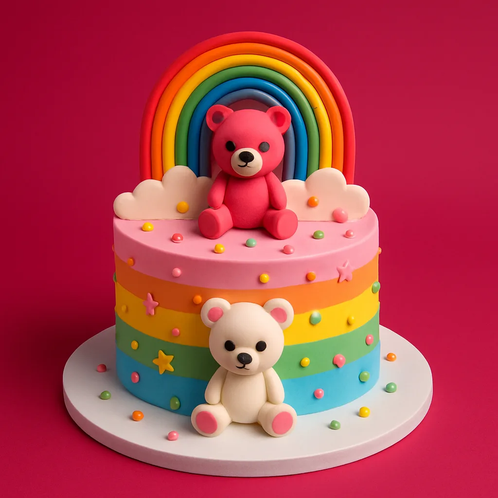 Rainbow Teddy Theme Cake - TF Cakes Online Delivery Freshly baked handcrafted Rainbow Teddy Theme Cake – Cake design by TF Cakes