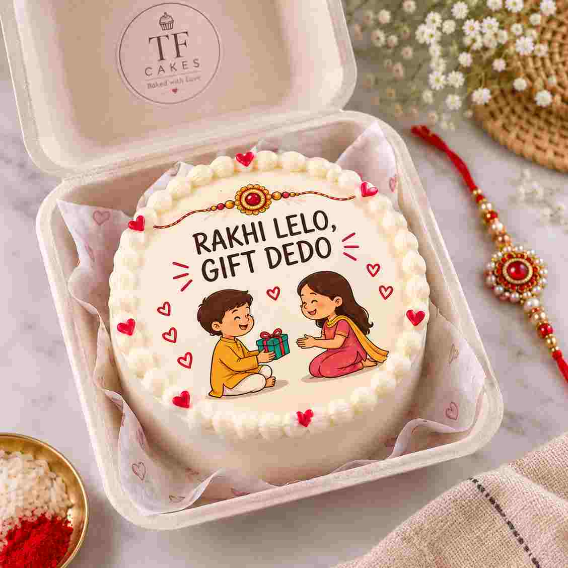 Rakhi Special Brother Sister Cake - TF Cakes Online Delivery Freshly baked handcrafted Rakhi Special Brother Sister Cake – Cake design by TF Cakes