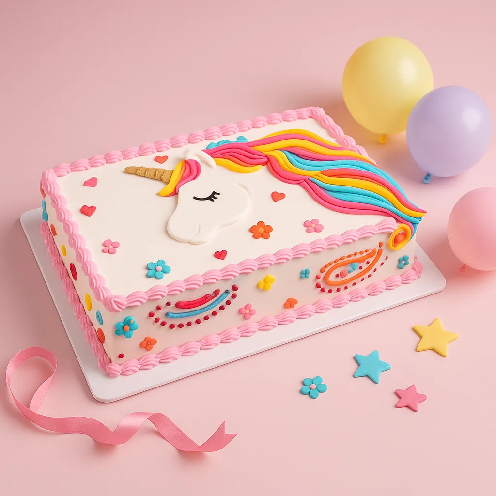Rectangular Unicorn Head Sheet Cake - TF Cakes Online Delivery Freshly baked handcrafted Rectangular Unicorn Head Sheet Cake – Cake design by TF Cakes
