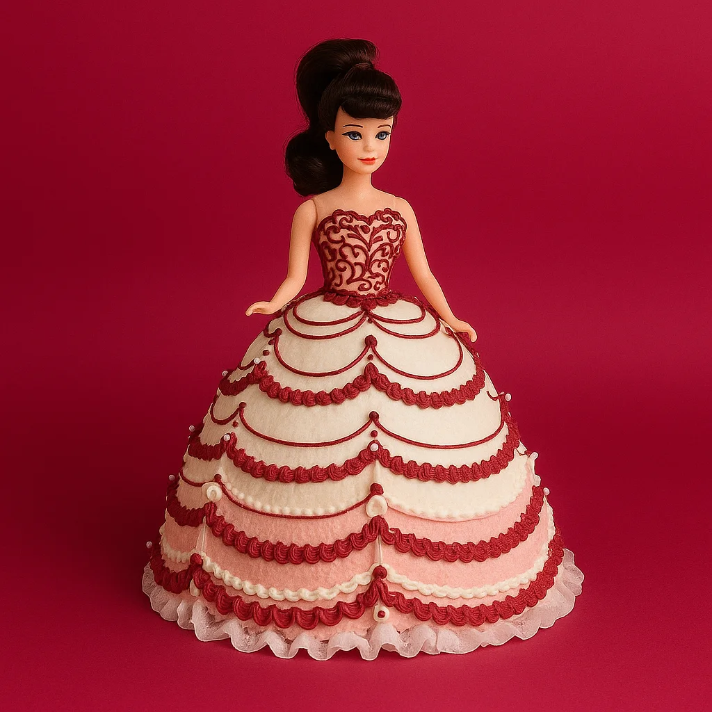 Red and White Gown Doll Cake - TF Cakes Online Delivery Freshly baked handcrafted Red and White Gown Doll Cake – Cake design by TF Cakes