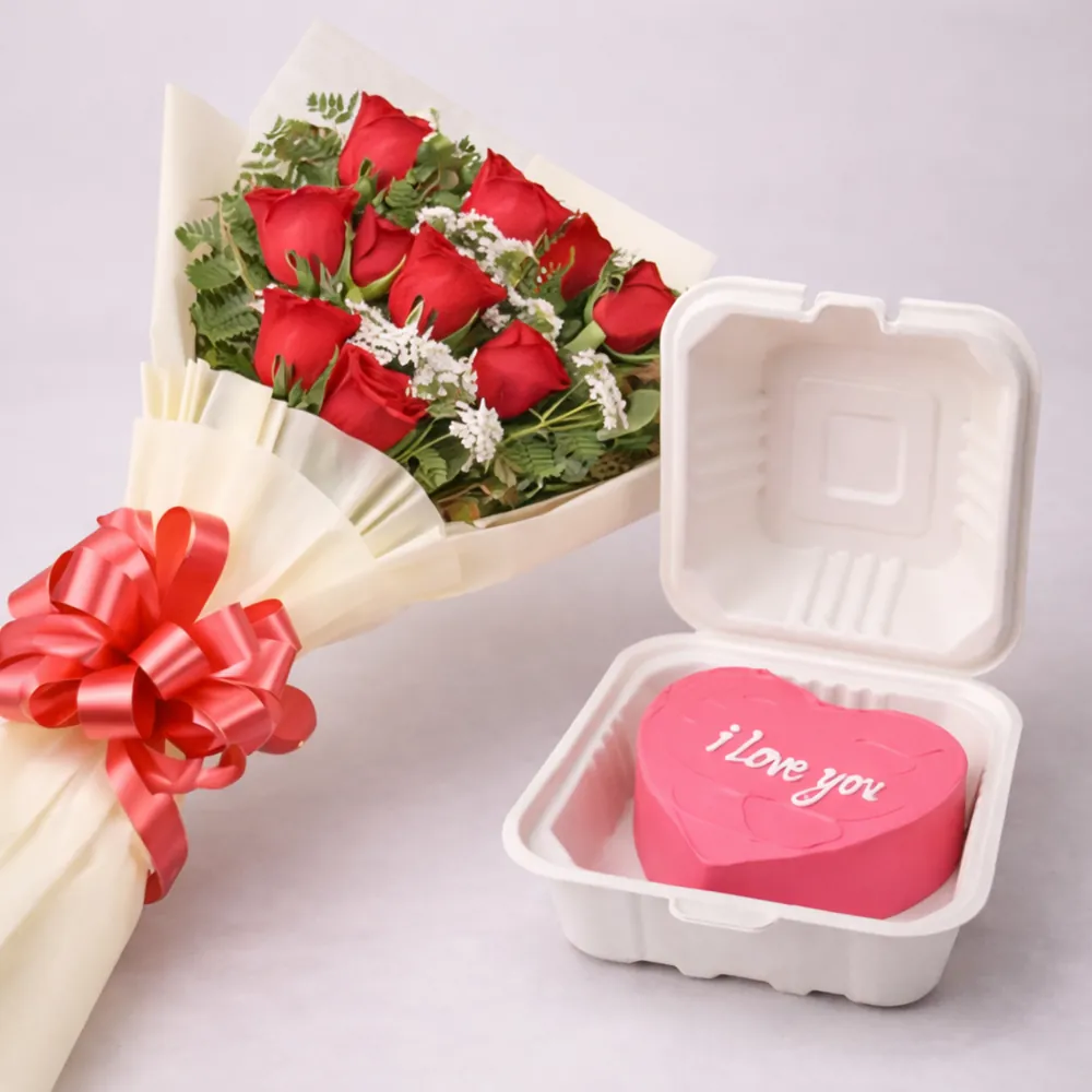Freshly baked handcrafted Rose Bouquet with Heart Shaped Bento Cake – Cake design by TF Cakes