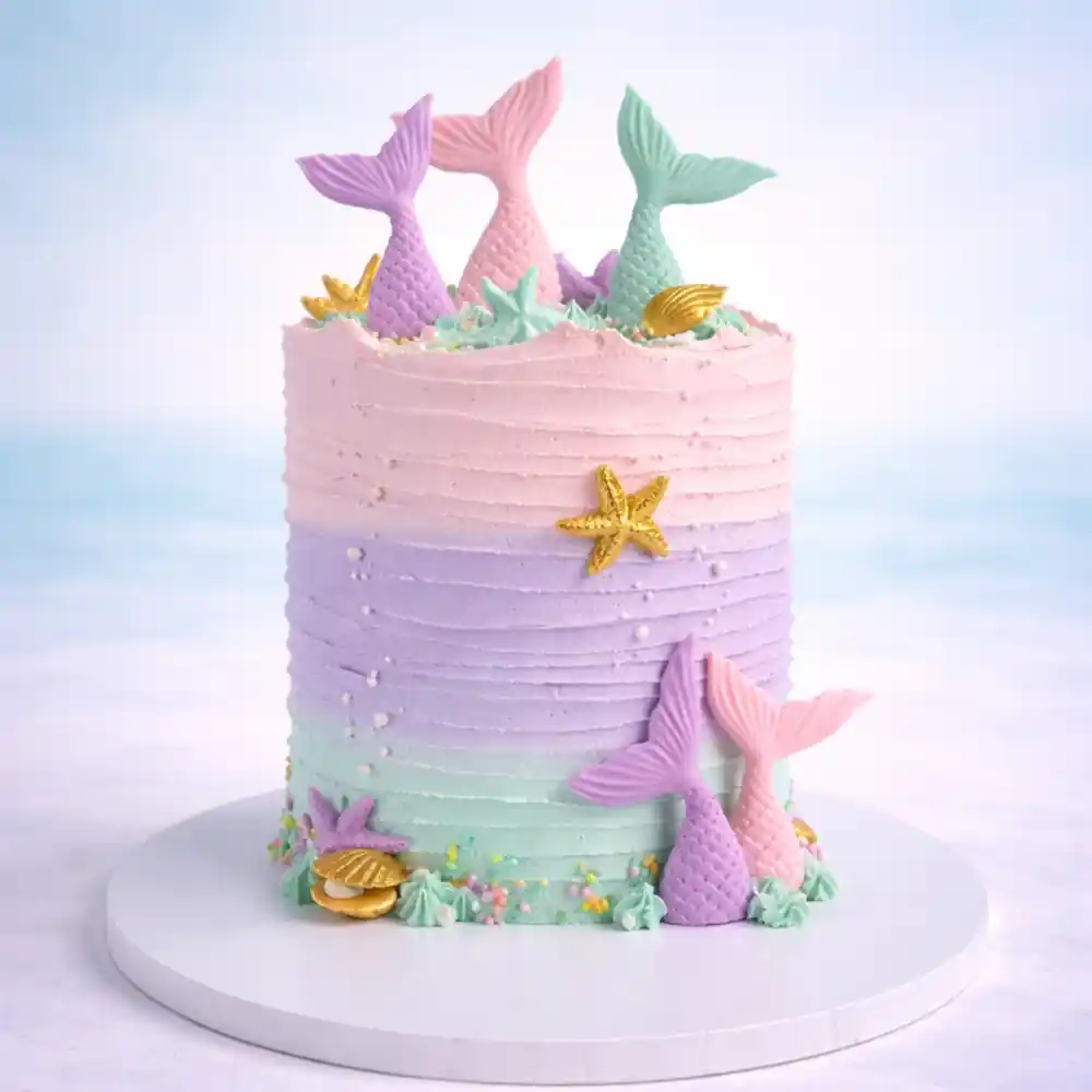Sea Shell Mermaid Birthday Cake - TF Cakes Online Delivery Freshly baked handcrafted Sea Shell Mermaid Birthday Cake – Cake design by TF Cakes
