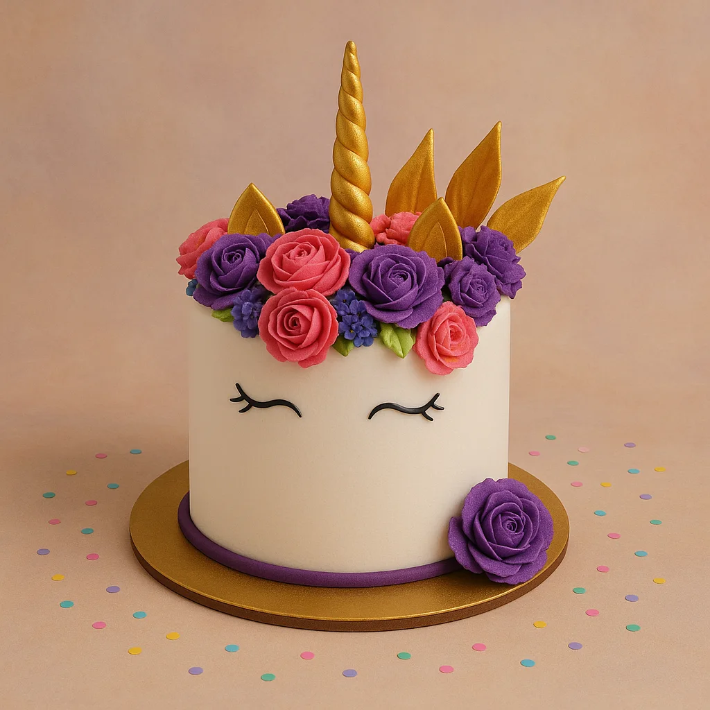 Sitting Unicorn on Rainbow Base Cake - TF Cakes Online Delivery Freshly baked handcrafted Sitting Unicorn on Rainbow Base Cake – Cake design by TF Cakes