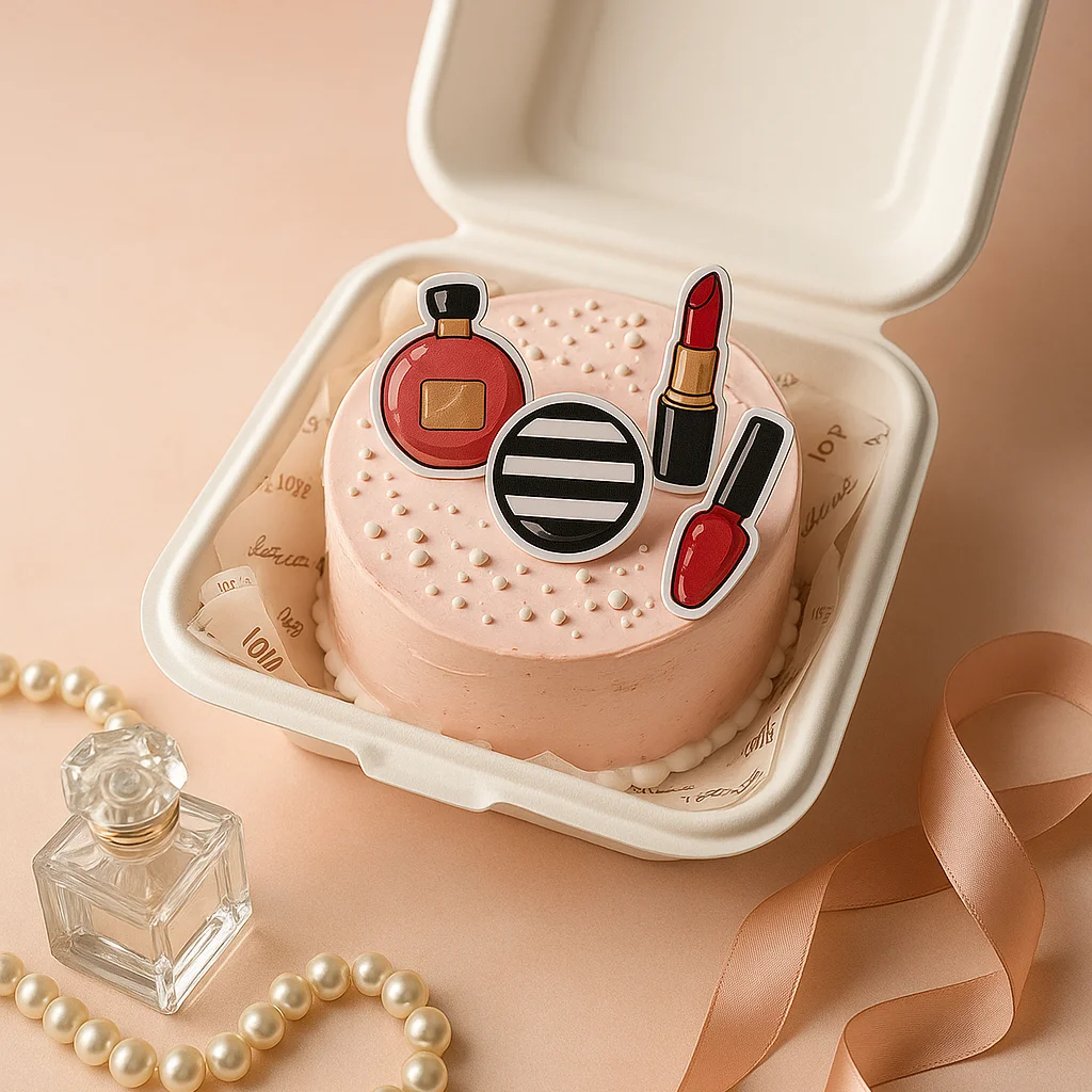 Soft Pink Makeup Bento Cake - TF Cakes Online Delivery Freshly baked handcrafted Soft Pink Makeup Bento Cake – Cake design by TF Cakes