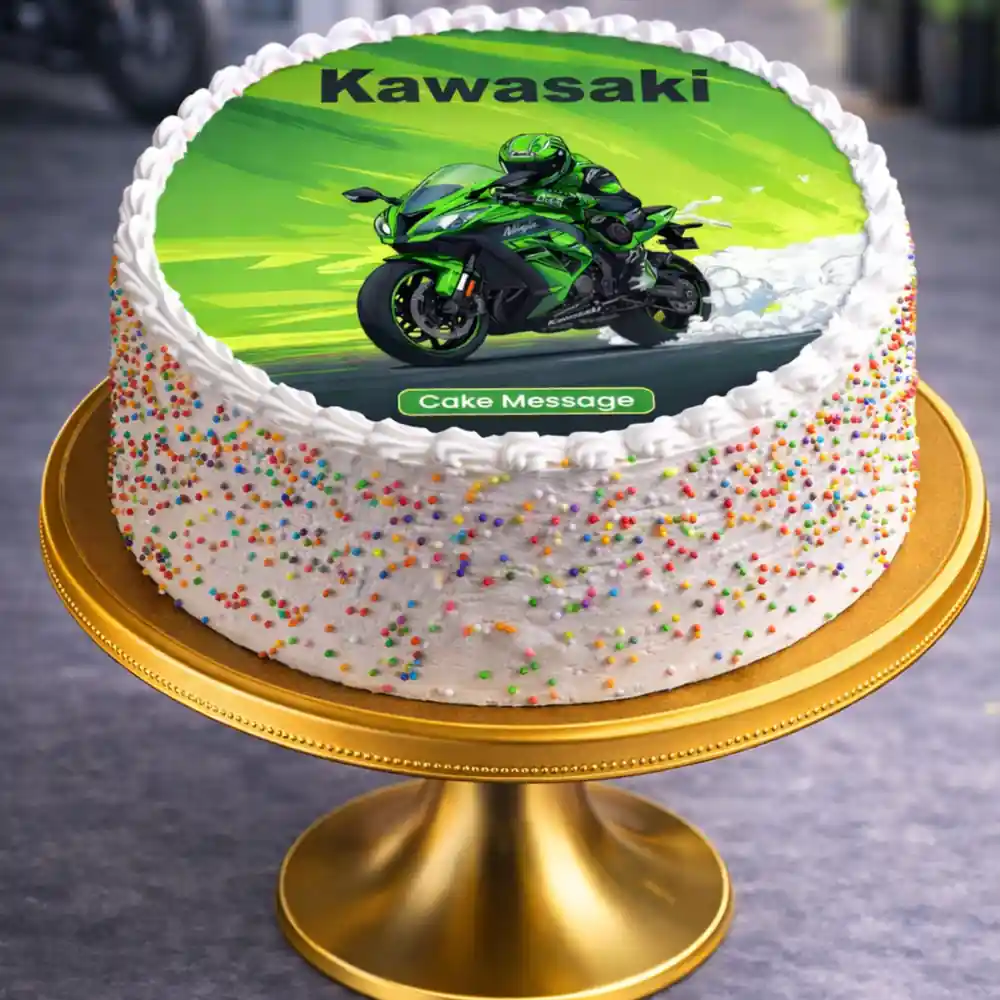 Kawasaki Ninja Bike Photo Theme Cake - TF Cakes Online Delivery Freshly baked handcrafted Kawasaki Ninja Bike Photo Theme Cake – Cake design by TF Cakes