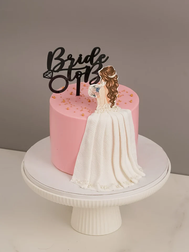 Elegant Pink Bride To Be Dress Theme Cake - TF Cakes Online Delivery Freshly baked handcrafted Elegant Pink Bride To Be Dress Theme Cake – Cake design by TF Cakes