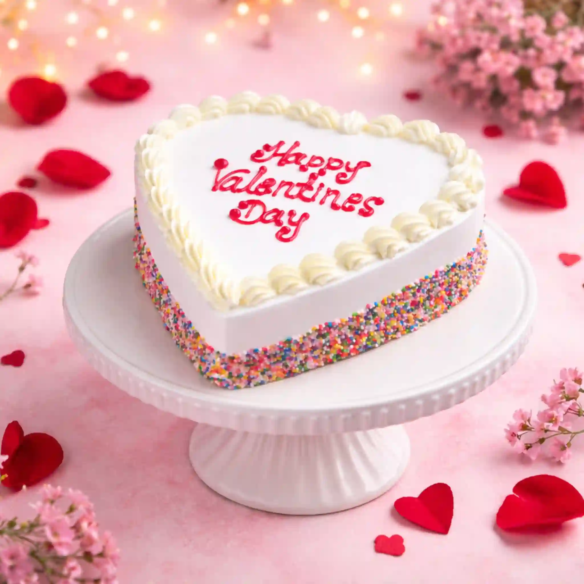 Heart Shape Sprinkles Valentine Cake - TF Cakes Online Delivery Freshly baked handcrafted Heart Shape Sprinkles Valentine Cake – Cake design by TF Cakes