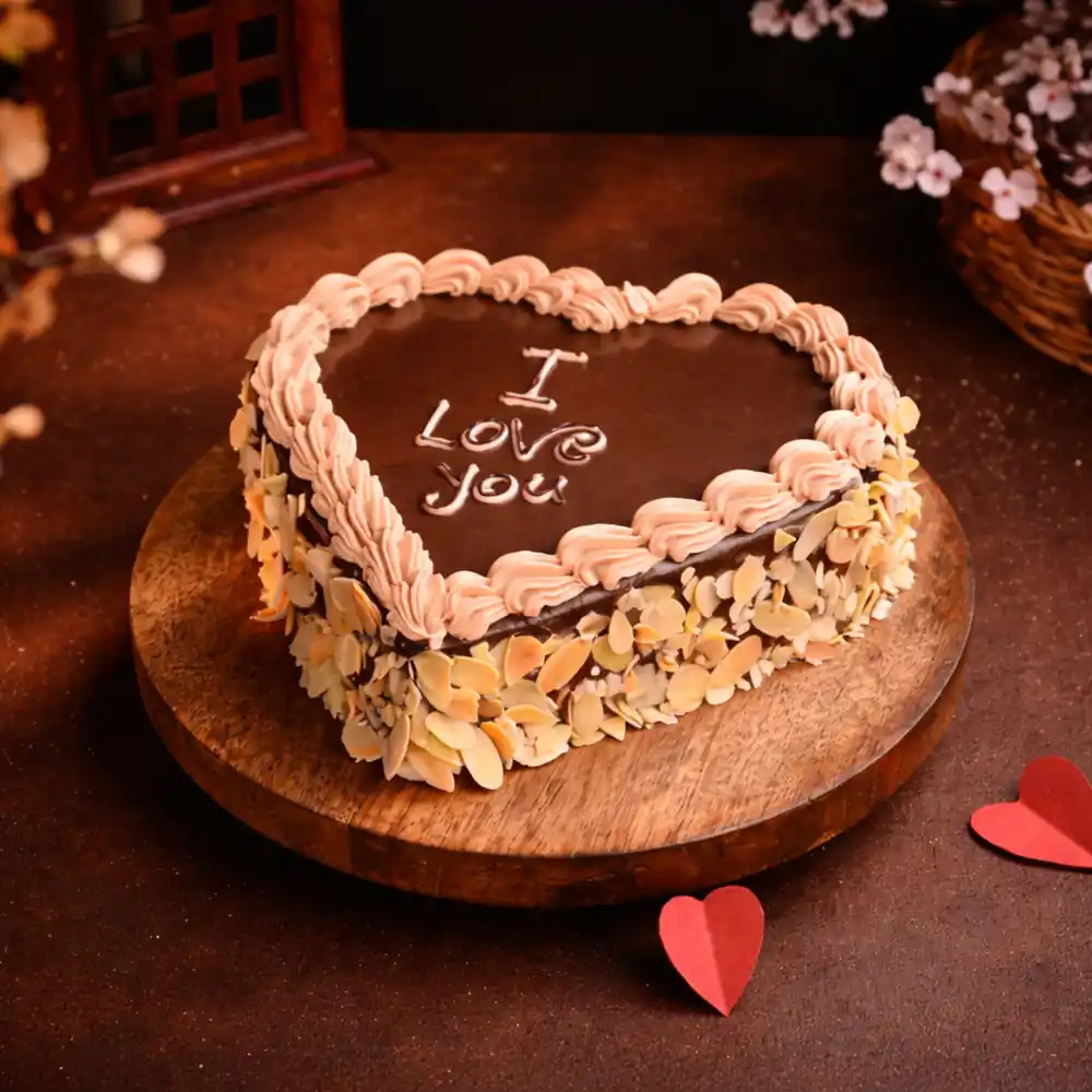 I Love You Almond Heart Shape Cake - TF Cakes Online Delivery Freshly baked handcrafted I Love You Almond Heart Shape Cake – Cake design by TF Cakes