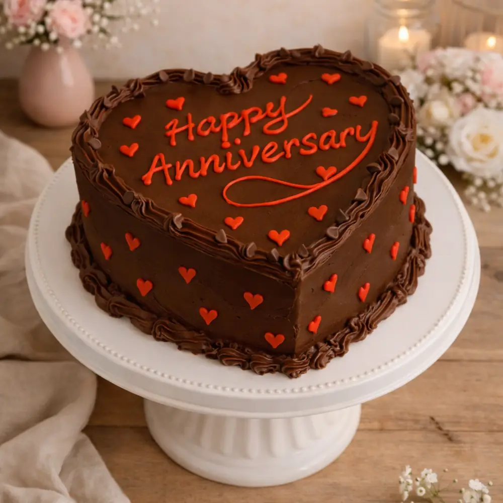 Chocolate Heart Anniversary Cake - TF Cakes Online Delivery Freshly baked handcrafted Chocolate Heart Anniversary Cake – Cake design by TF Cakes