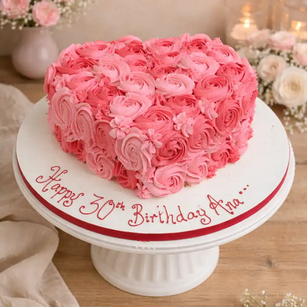 Rosette Ombre Heart Shape Birthday Cake - TF Cakes Online Delivery Freshly baked handcrafted Rosette Ombre Heart Shape Birthday Cake – Cake design by TF Cakes
