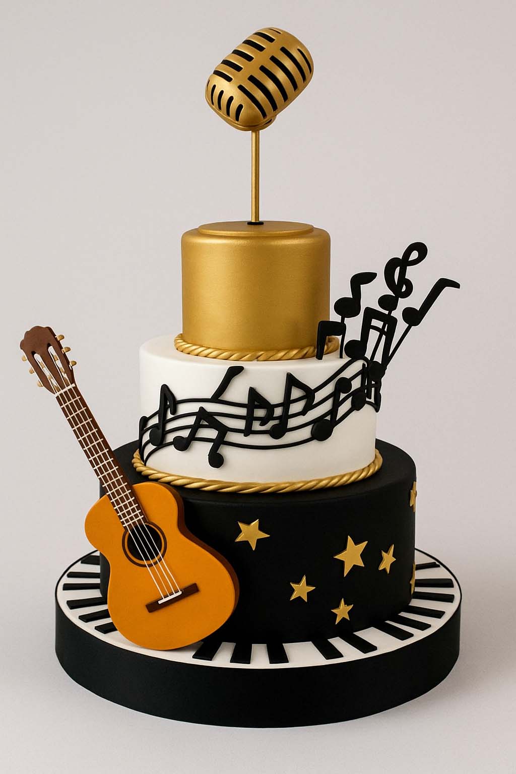 Musical Theme Cake with Microphone & Guitar - TF Cakes Online Delivery Freshly baked handcrafted Musical Theme Cake with Microphone & Guitar – Cake design by TF Cakes