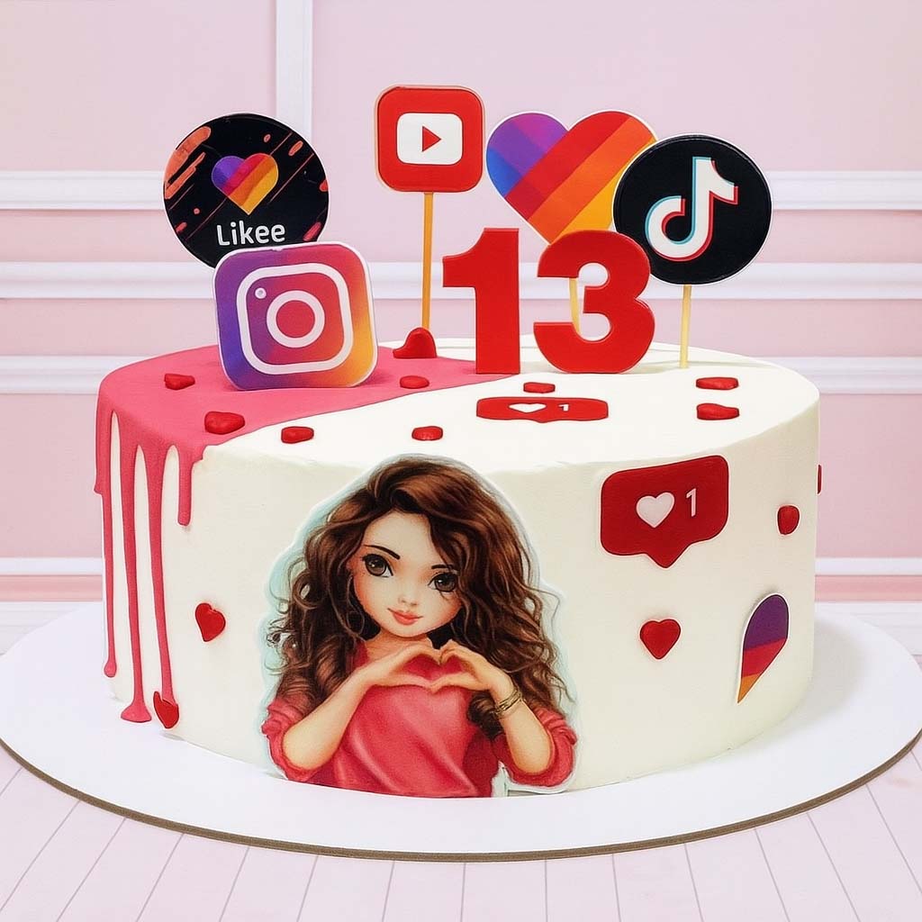 Social Media Girl Birthday Cake - TF Cakes Online Delivery Freshly baked handcrafted Social Media Girl Birthday Cake – Cake design by TF Cakes