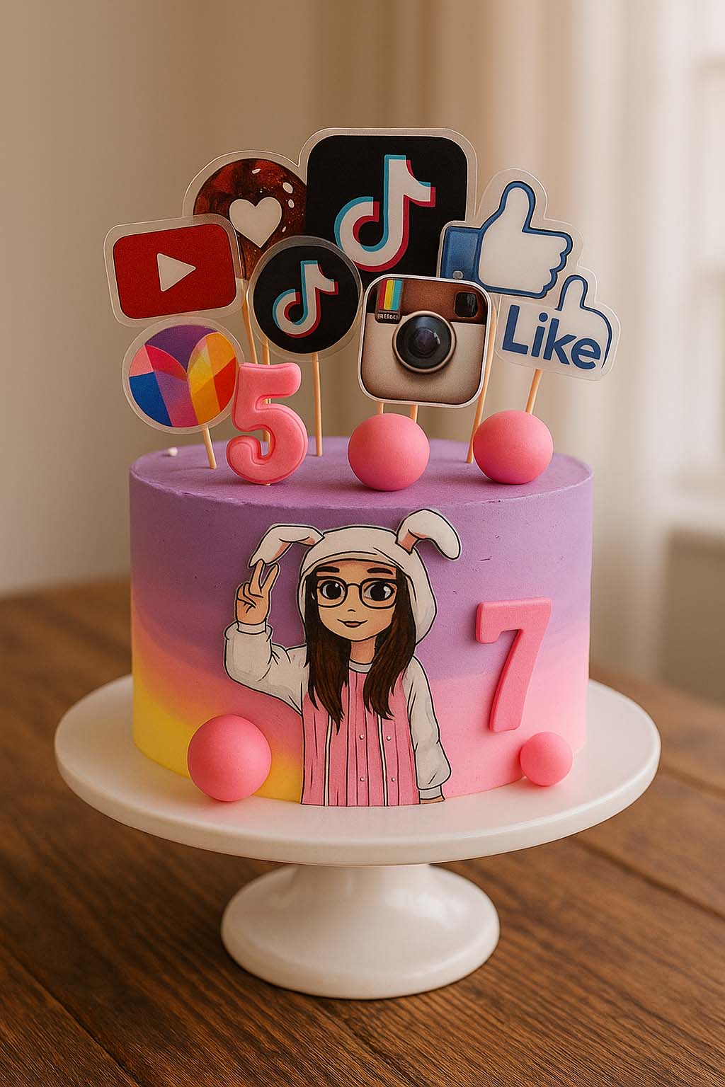 Purple Social Media Cake with Girl Toppers - TF Cakes Online Delivery Freshly baked handcrafted Purple Social Media Cake with Girl Toppers – Cake design by TF Cakes