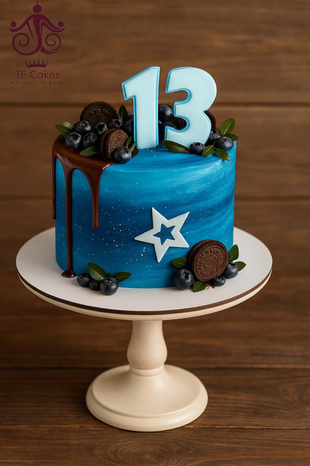 Blue Oreo & Blueberry Drip Cake - TF Cakes Online Delivery Freshly baked handcrafted Blue Oreo & Blueberry Drip Cake – Cake design by TF Cakes