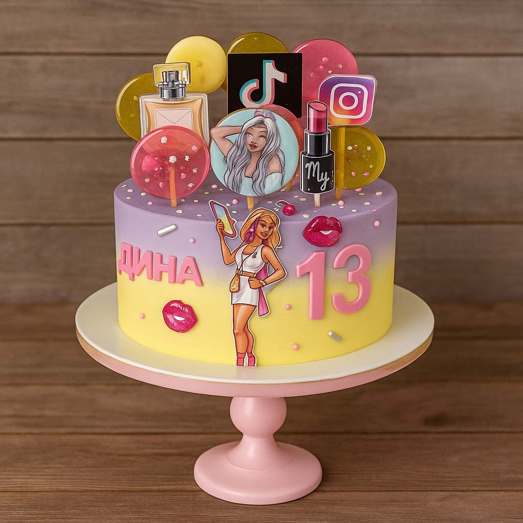 Makeup & TikTok Teen Girl Cake - TF Cakes Online Delivery Freshly baked handcrafted Makeup & TikTok Teen Girl Cake – Cake design by TF Cakes