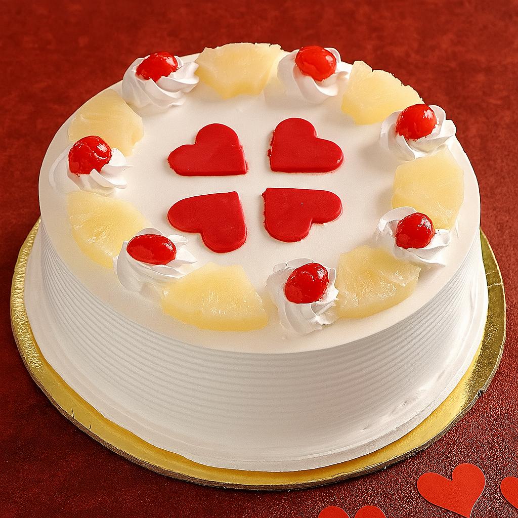 Pineapple Heart Delight Cake - TF Cakes Online Delivery Freshly baked handcrafted Pineapple Heart Delight Cake – Cake design by TF Cakes