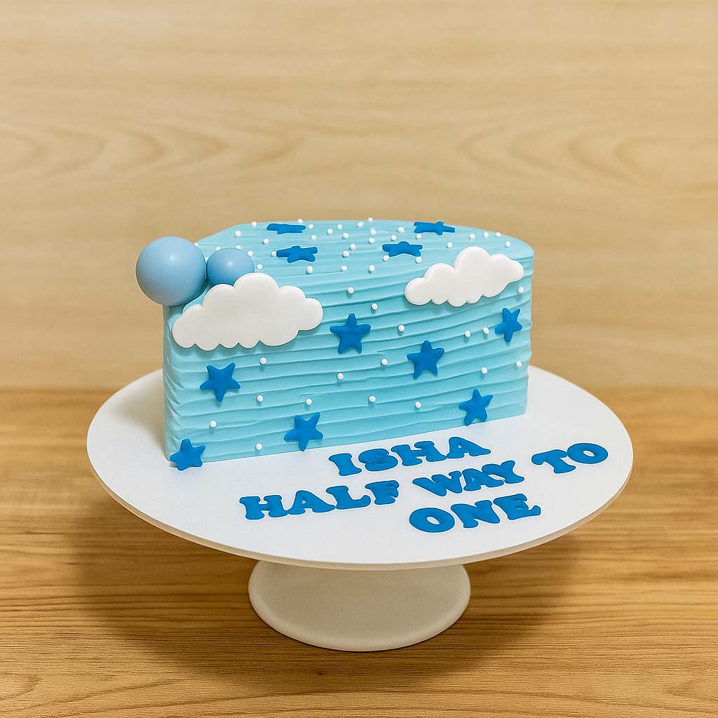 Half Birthday Blue Cloud Cake - TF Cakes Online Delivery Freshly baked handcrafted Half Birthday Blue Cloud Cake – Cake design by TF Cakes