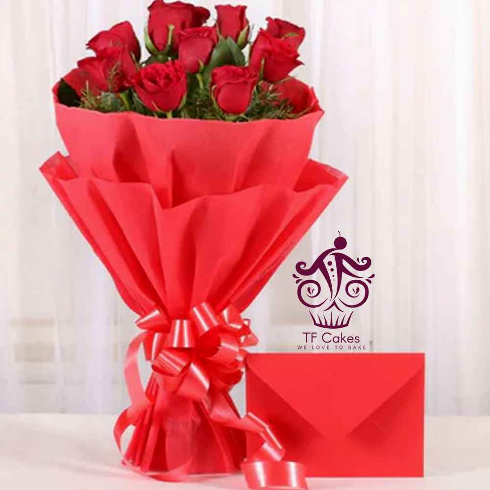 Freshly baked handcrafted Charming Red Roses with Envelope – Cake design by TF Cakes