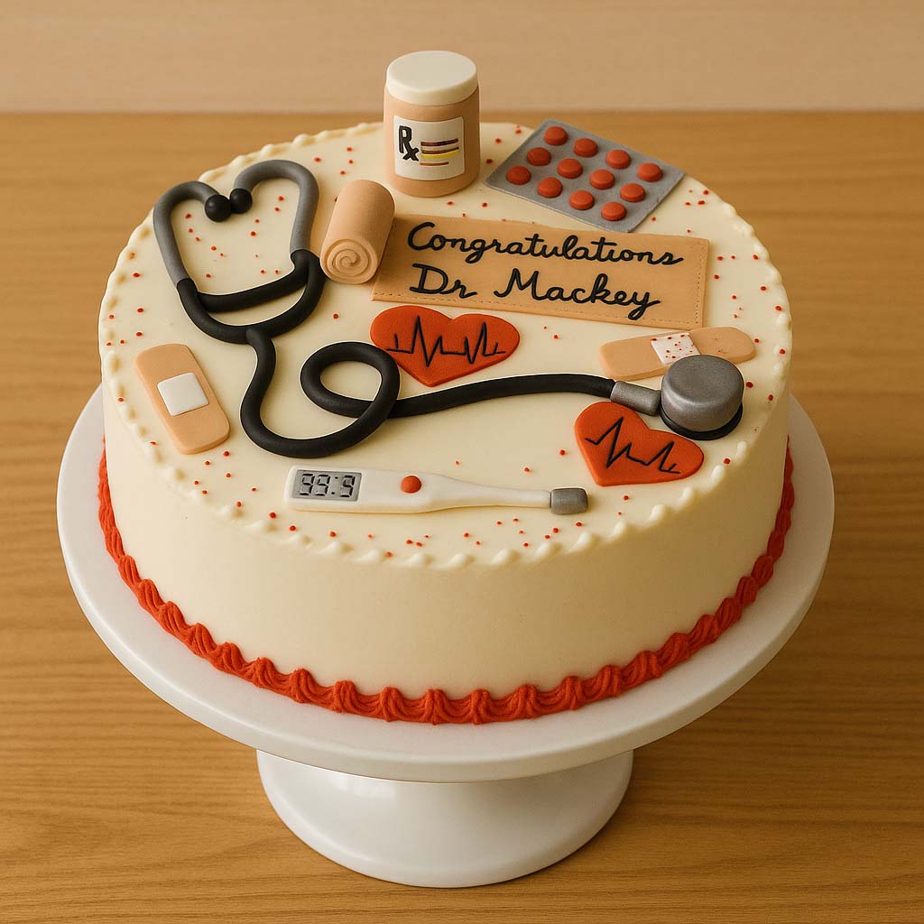 Doctor Theme Congratulations Cake - TF Cakes Online Delivery Freshly baked handcrafted Doctor Theme Congratulations Cake – Cake design by TF Cakes