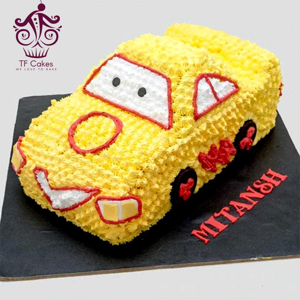 Yellow Car Theme Birthday Cake - TF Cakes Online Delivery Freshly baked handcrafted Yellow Car Theme Birthday Cake – Cake design by TF Cakes