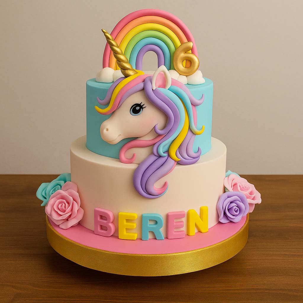 Unicorn Rainbow Birthday Cake - TF Cakes Online Delivery Freshly baked handcrafted Unicorn Rainbow Birthday Cake – Cake design by TF Cakes