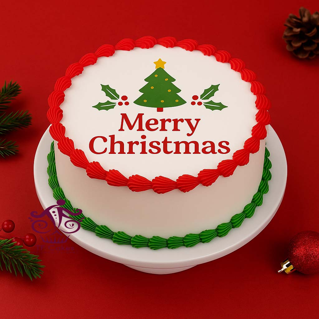 Merry Christmas Cream Cake - TF Cakes Online Delivery Freshly baked handcrafted Merry Christmas Cream Cake – Cake design by TF Cakes