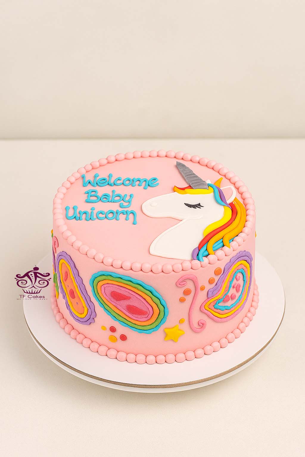 Welcome Baby Unicorn Cake - TF Cakes Online Delivery Freshly baked handcrafted Welcome Baby Unicorn Cake – Cake design by TF Cakes
