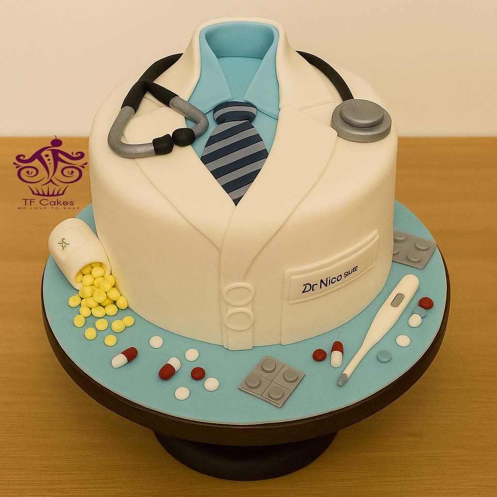 Doctor Coat Theme Cake - TF Cakes Online Delivery Freshly baked handcrafted Doctor Coat Theme Cake – Cake design by TF Cakes