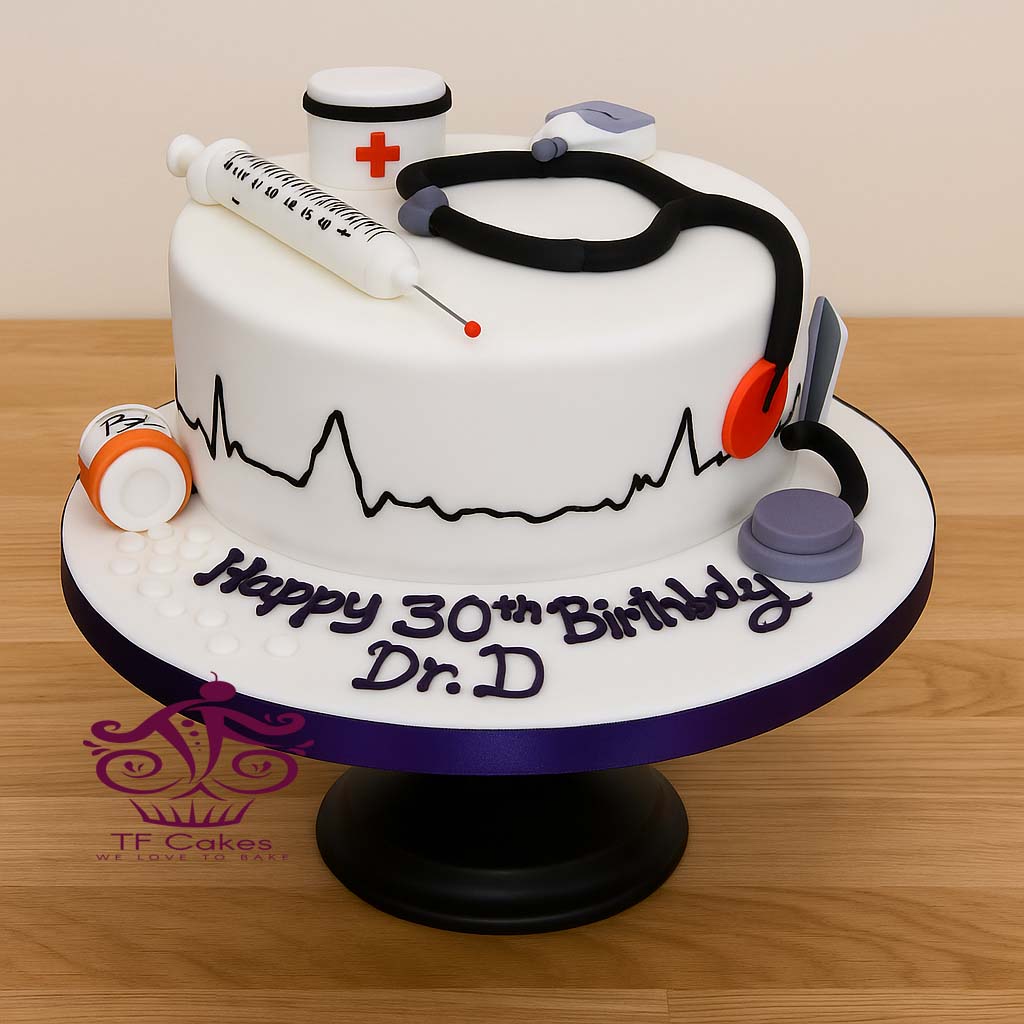 Doctor Birthday ECG Cake - TF Cakes Online Delivery Freshly baked handcrafted Doctor Birthday ECG Cake – Cake design by TF Cakes