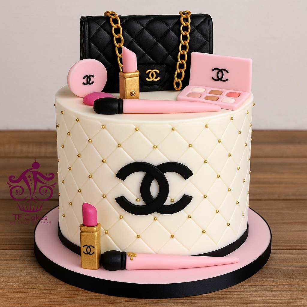 Luxury Makeup & Handbag Cake - TF Cakes Online Delivery Freshly baked handcrafted Luxury Makeup & Handbag Cake – Cake design by TF Cakes