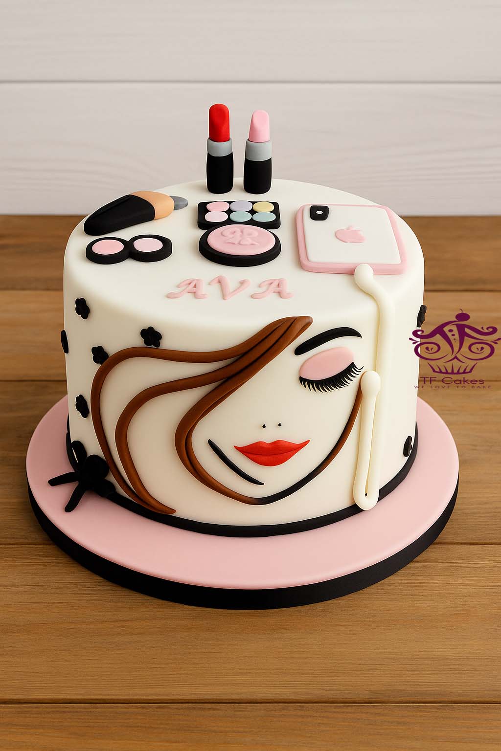 Glam Girl Makeup Theme Cake - TF Cakes Online Delivery Freshly baked handcrafted Glam Girl Makeup Theme Cake – Cake design by TF Cakes
