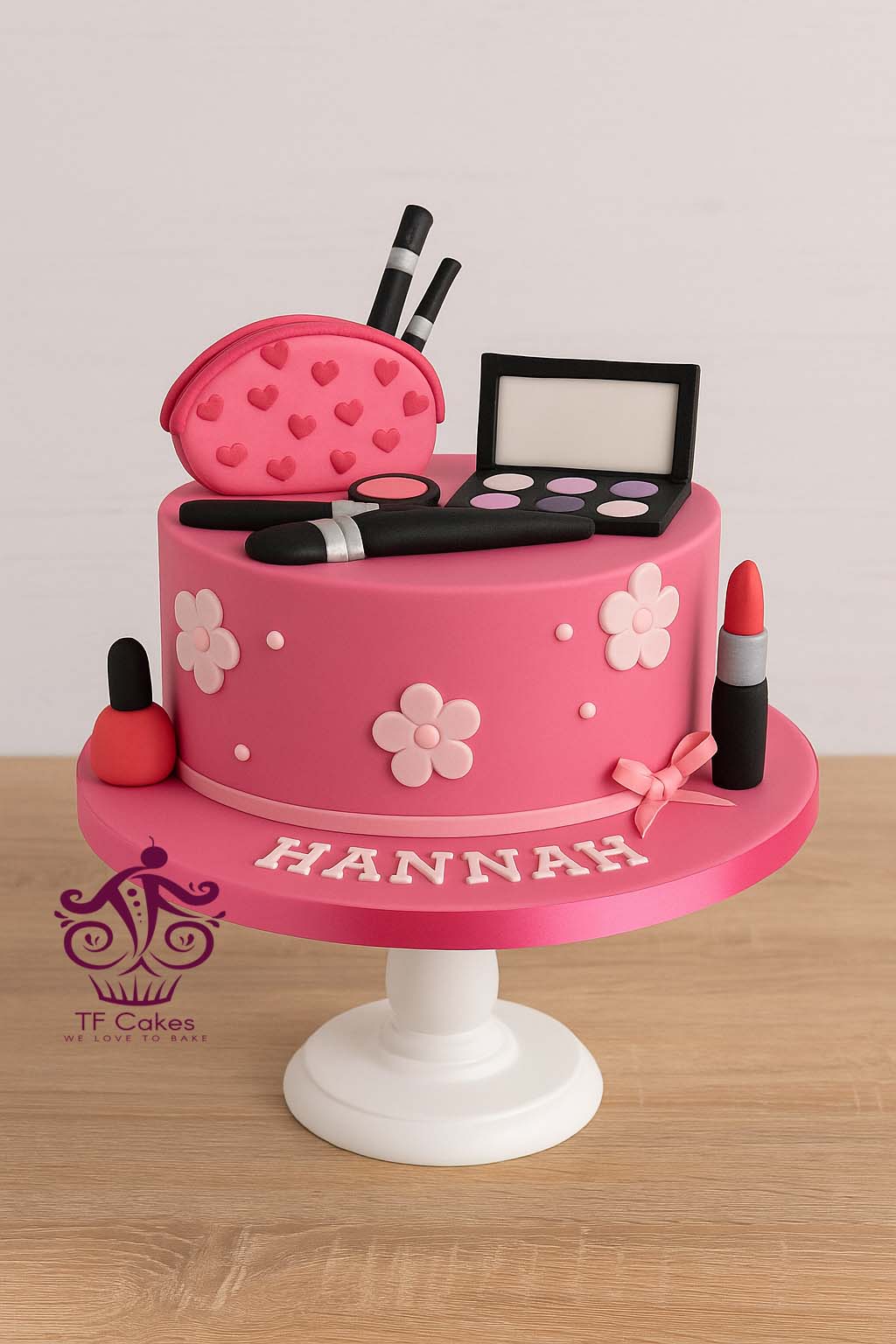 Pink Cosmetics Cake - TF Cakes Online Delivery Freshly baked handcrafted Pink Cosmetics Cake – Cake design by TF Cakes