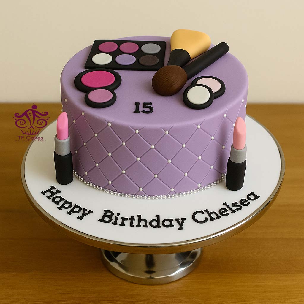 Lavender Glam Makeup Cake - TF Cakes Online Delivery Freshly baked handcrafted Lavender Glam Makeup Cake – Cake design by TF Cakes